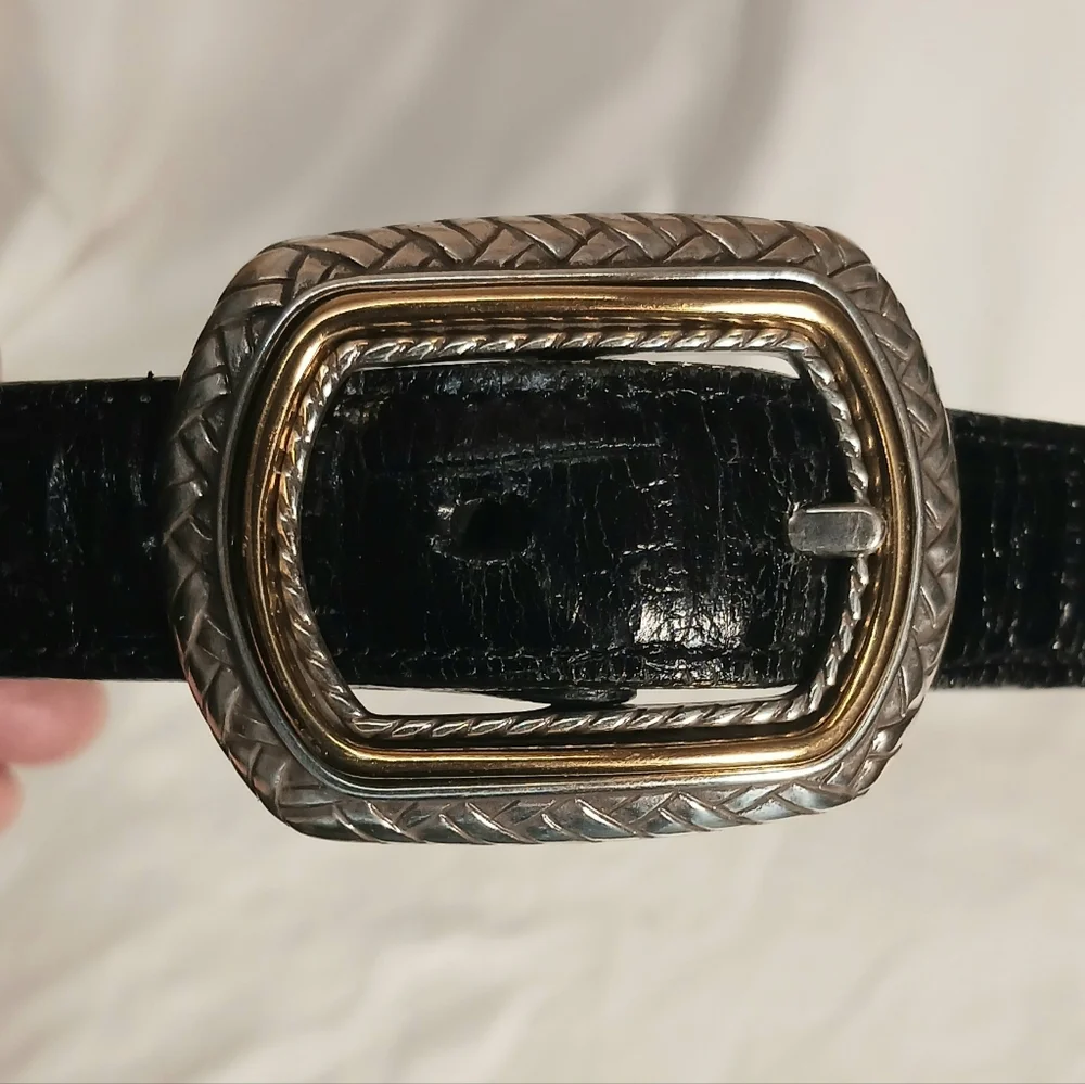 Reversible Black/brown Leather Belt with Silver and Gold Buckle (unbranded)